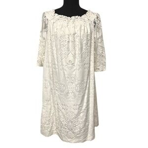 NEW YORK & COMPANY White Lace Off Shoulder Shift Dress XL Feminine Boho Festival